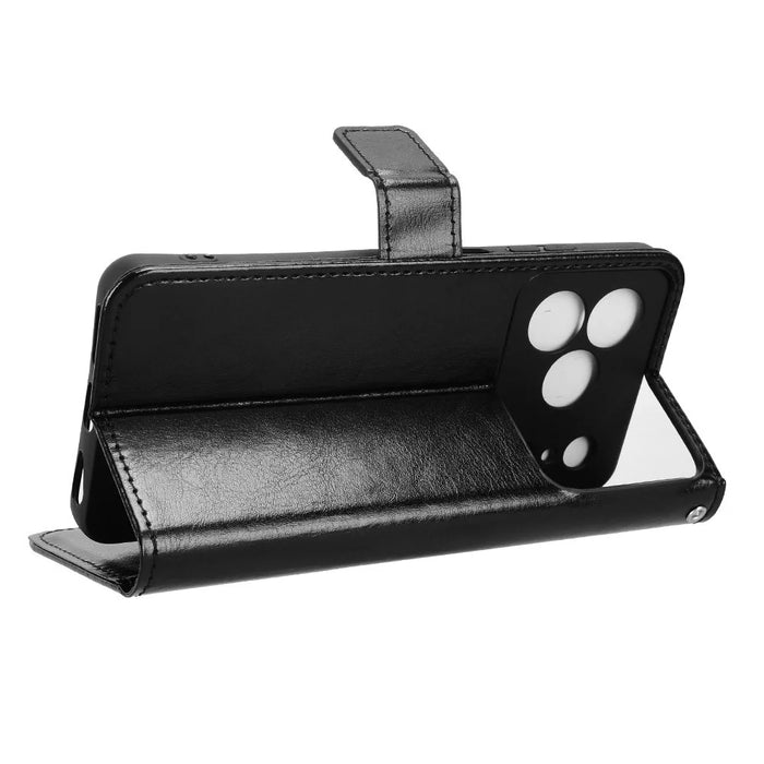 PU Leather Case for Doogee Note 56 / Note 56 Pro / Note 56 Plus Crazy Horse Texture Phone Wallet Cover with Strap - Black - 3