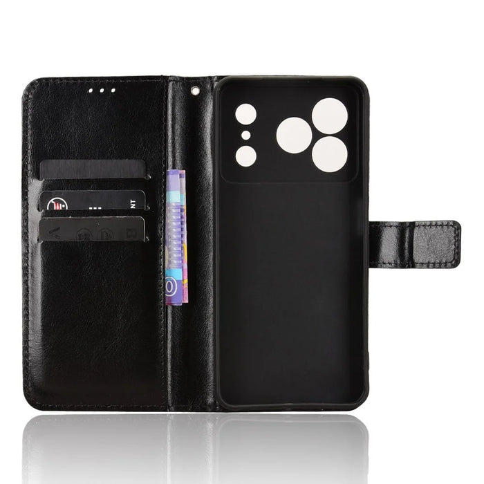 PU Leather Case for Doogee Note 56 / Note 56 Pro / Note 56 Plus Crazy Horse Texture Phone Wallet Cover with Strap - Black - 4
