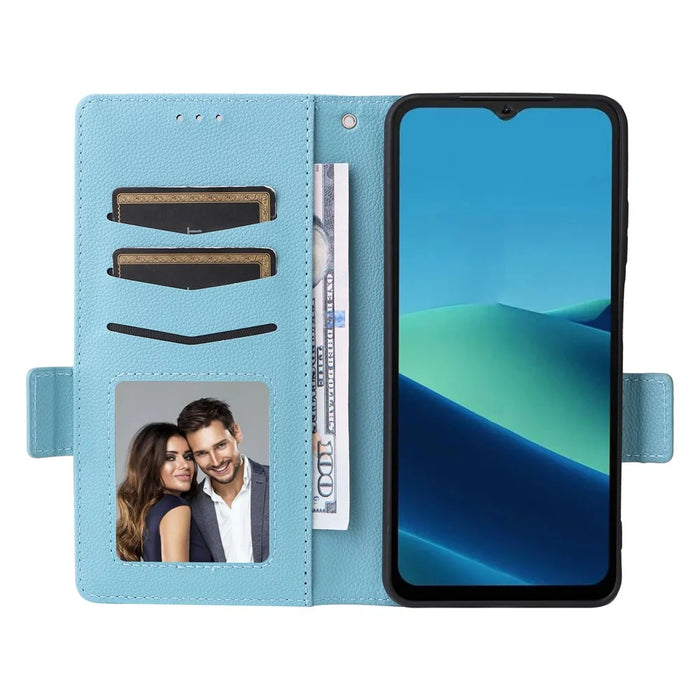 Leather Case for Doogee Note 56 / Note 56 Pro / Note 56 Plus Litchi Texture Wallet Phone Cover with Wrist Strap - Baby Blue - 2