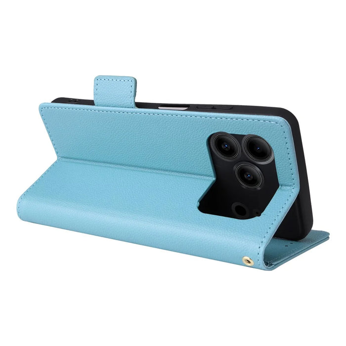 Leather Case for Doogee Note 56 / Note 56 Pro / Note 56 Plus Litchi Texture Wallet Phone Cover with Wrist Strap - Baby Blue - 4