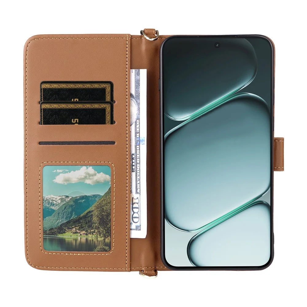 For OnePlus Ace 6 5G / 6T 5G / 15R 5G Leather Case Stand Wallet Phone Cover with Shoulder / Wrist Strap - Brown - 2