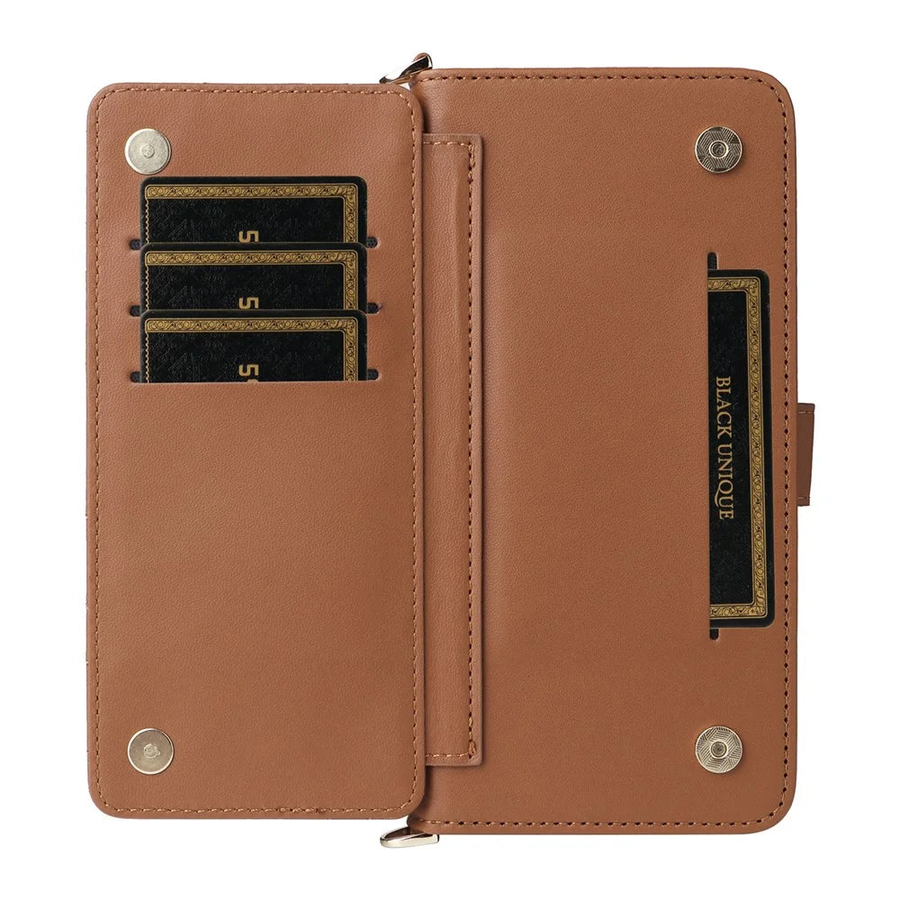 For OnePlus Ace 6 5G / 6T 5G / 15R 5G Leather Case Stand Wallet Phone Cover with Shoulder / Wrist Strap - Brown - 6