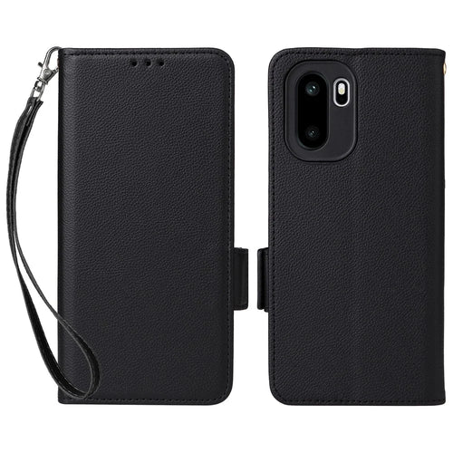For OnePlus Ace 6 5G / 6T 5G / 15R 5G Case Litchi Texture Wallet Leather Phone Cover with Wrist Strap - Black - 1