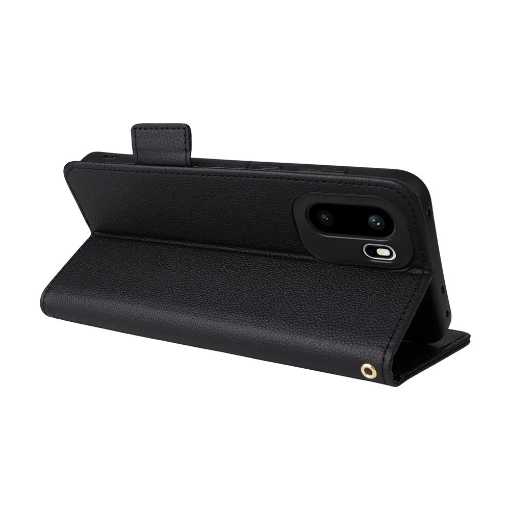 For OnePlus Ace 6 5G / 6T 5G / 15R 5G Case Litchi Texture Wallet Leather Phone Cover with Wrist Strap - Black - 3