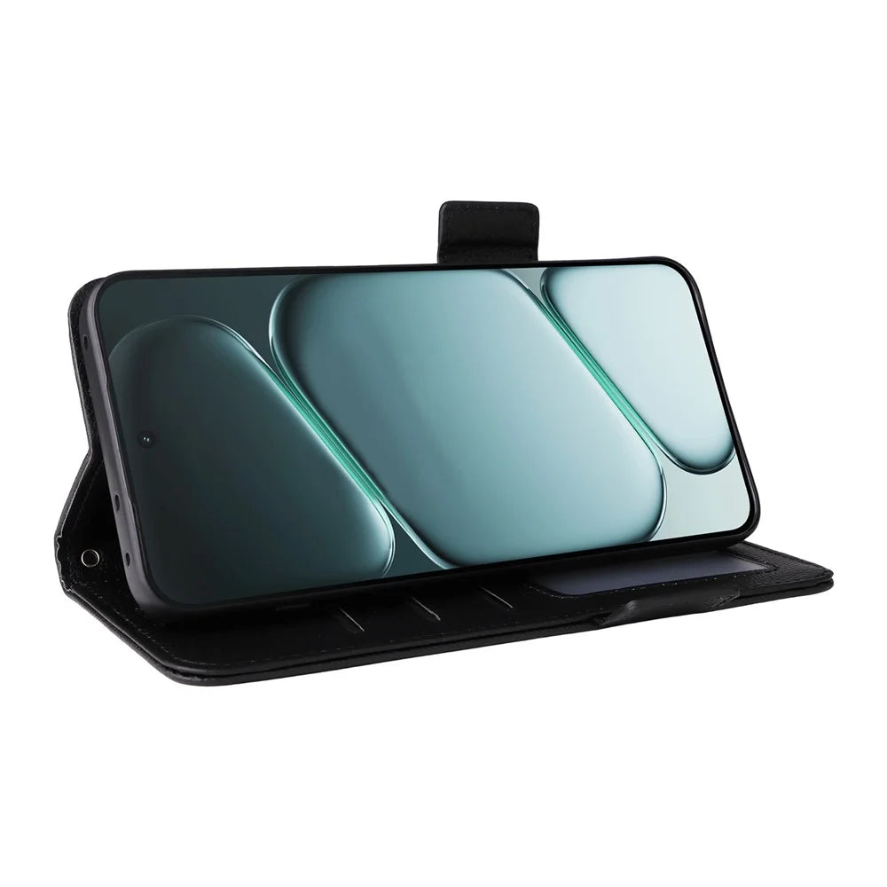 For OnePlus Ace 6 5G / 6T 5G / 15R 5G Case Litchi Texture Wallet Leather Phone Cover with Wrist Strap - Black - 4