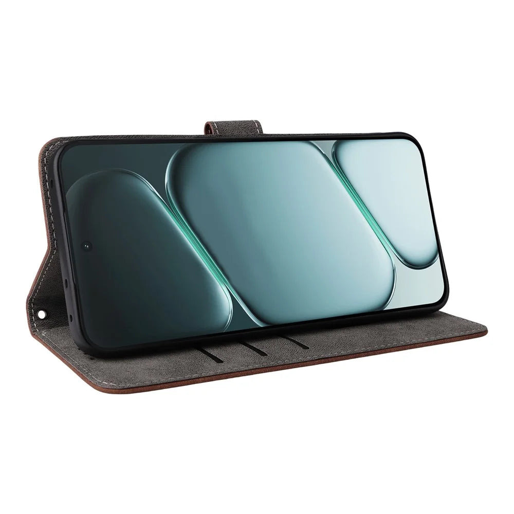 For OnePlus Ace 6 5G / 6T 5G / 15R 5G Case Wallet RFID Blocking PU Leather Phone Cover Stand with Strap - Brown - 3