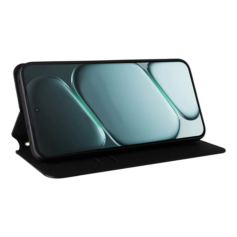 For OnePlus Ace 6 5G / 6T 5G / 15R 5G Case Wallet Rhombus Imprinted PU Leather Phone Cover - Black - 3