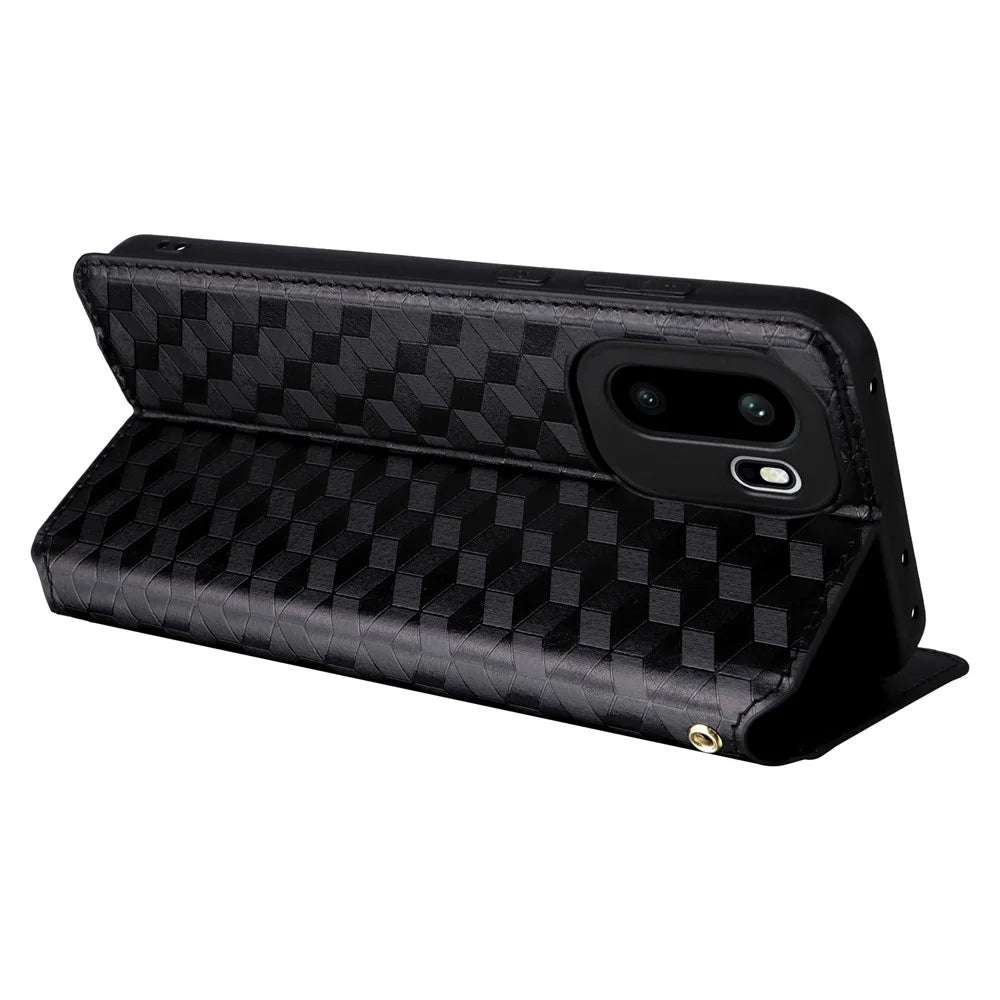 For OnePlus Ace 6 5G / 6T 5G / 15R 5G Case Wallet Rhombus Imprinted PU Leather Phone Cover - Black - 4