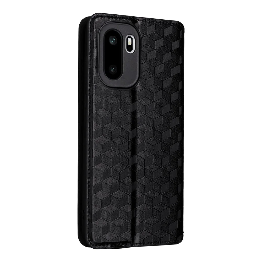 For OnePlus Ace 6 5G / 6T 5G / 15R 5G Case Wallet Rhombus Imprinted PU Leather Phone Cover - Black - 6