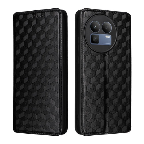 For Realme GT 8 5G Case Wallet Rhombus Imprinted PU Leather Phone Cover - Black - 1