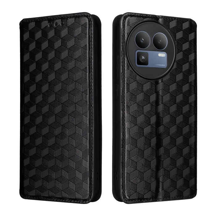 For Realme GT 8 5G Case Wallet Rhombus Imprinted PU Leather Phone Cover - Black - 1
