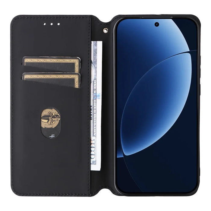 For Realme GT 8 5G Case Wallet Rhombus Imprinted PU Leather Phone Cover - Black - 2
