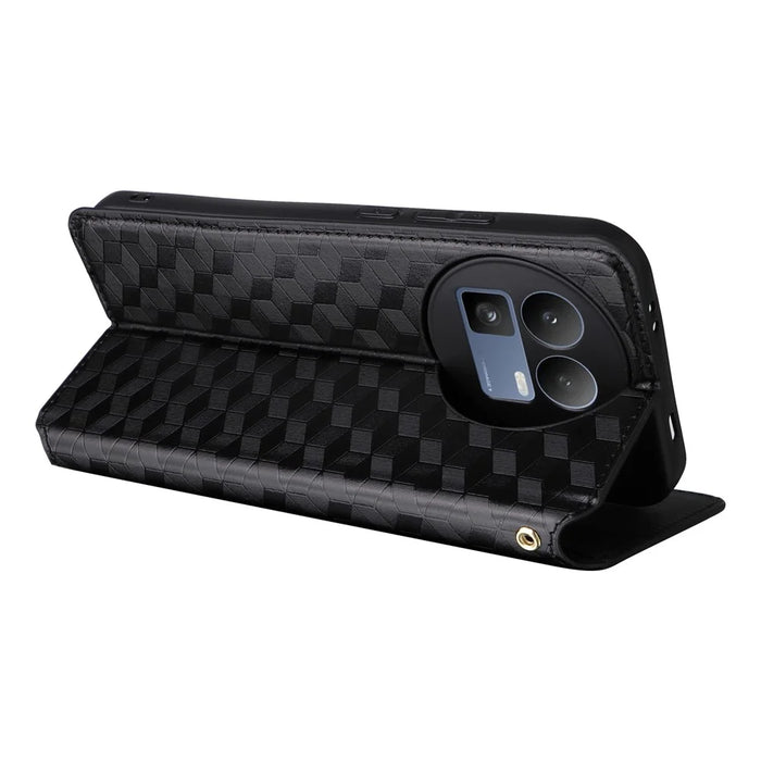 For Realme GT 8 5G Case Wallet Rhombus Imprinted PU Leather Phone Cover - Black - 4