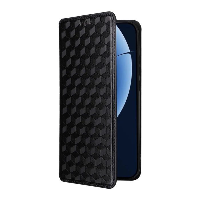 For Realme GT 8 5G Case Wallet Rhombus Imprinted PU Leather Phone Cover - Black - 5