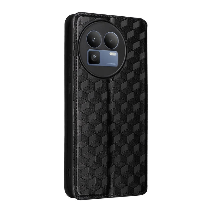 For Realme GT 8 5G Case Wallet Rhombus Imprinted PU Leather Phone Cover - Black - 6