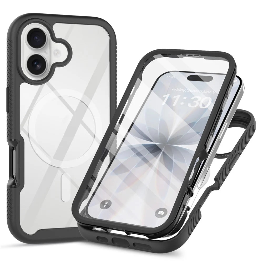 For iPhone 17 Magnetic Case PC + TPU Protective Phone Cover with PET Screen Film - Black - 1
