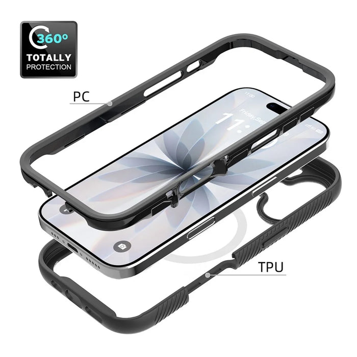 For iPhone 17 Magnetic Case PC + TPU Protective Phone Cover with PET Screen Film - Black - 3