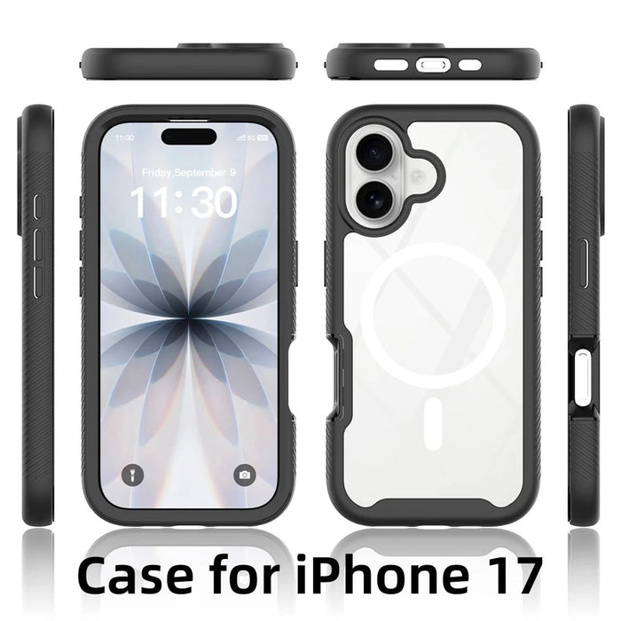 For iPhone 17 Magnetic Case PC + TPU Protective Phone Cover with PET Screen Film - Black - 5