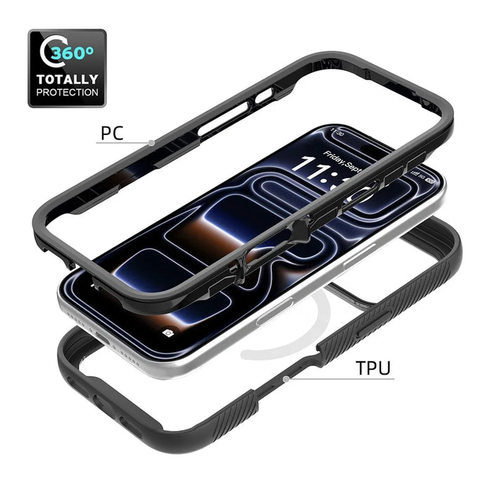 For iPhone 18 Pro / 17 Pro Magnetic Case PC + TPU Protective Phone Cover with PET Screen Film - Black - 3