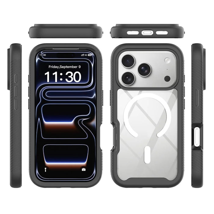 For iPhone 18 Pro / 17 Pro Magnetic Case PC + TPU Protective Phone Cover with PET Screen Film - Black - 5
