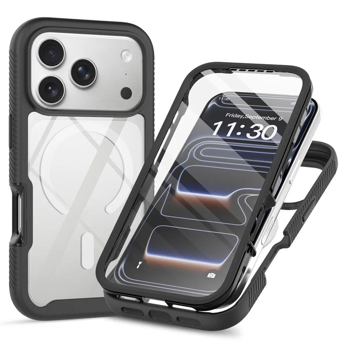 For iPhone 18 Pro Max / 17 Pro Max Magnetic Case PC + TPU Protective Phone Cover with PET Screen Film - Black - 1