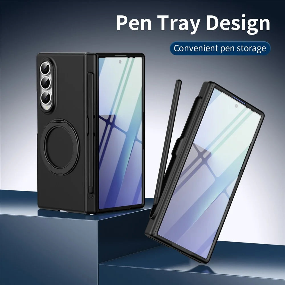 For Samsung Galaxy Z Fold4 5G Rotary Kickstand PC Phone Cover with Tempered Glass Film / Stylus - Black - 4