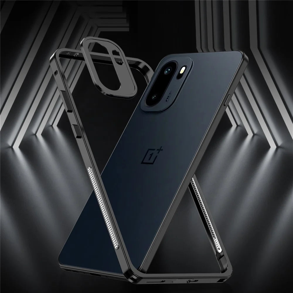 For OnePlus 15R 5G / Ace 6T 5G / Ace 6 5G Bumper Cases Metal Frame Heat Dissipation Cover with Lens Protector - Black - 5