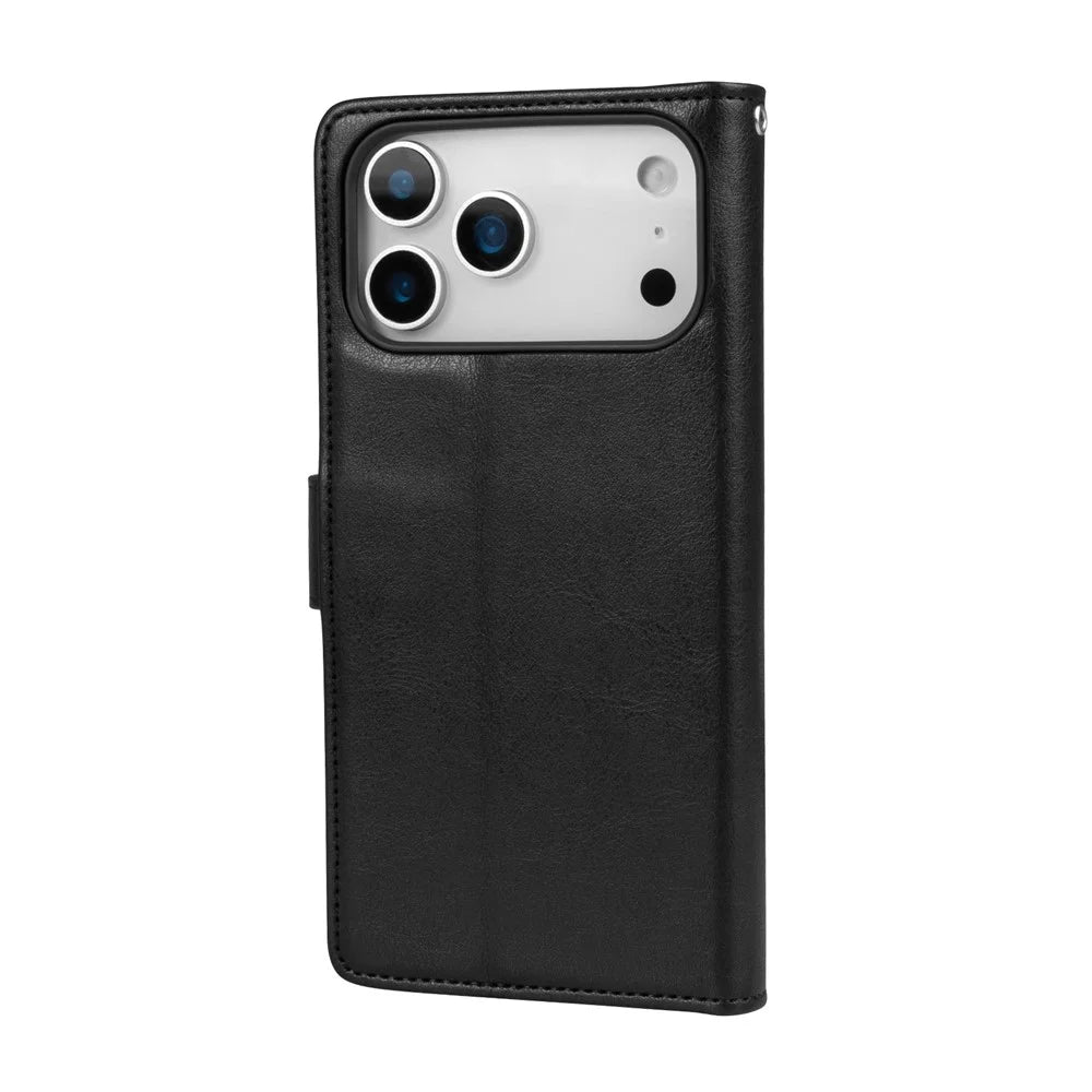 HANMAN Mila Series For iPhone 17 Pro Max Wallet Case with Stand Inner Folio Flip Card Slots TPU PU Leather Phone Cover - Black - 5