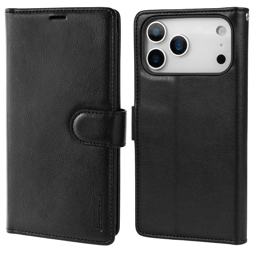 HANMAN Mila Series For iPhone 17 Pro Wallet Case with Stand Inner Folio Flip Card Slots TPU PU Leather Phone Cover - Black - 1