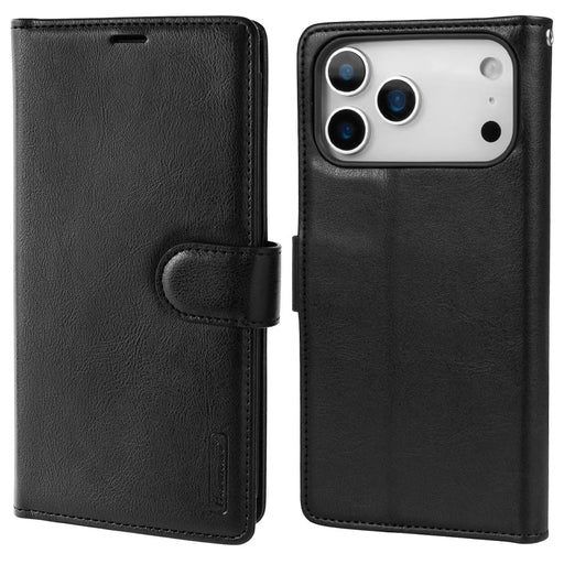 HANMAN Mila Series For iPhone 17 Pro Wallet Case with Stand Inner Folio Flip Card Slots TPU PU Leather Phone Cover - Black - 1