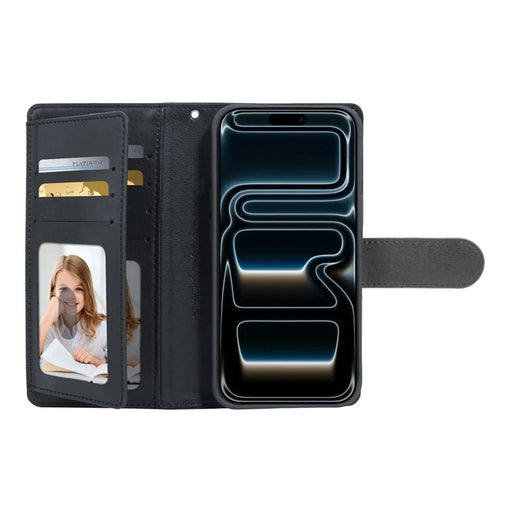 HANMAN Mila Series For iPhone 17 Pro Wallet Case with Stand Inner Folio Flip Card Slots TPU PU Leather Phone Cover - Black - 2