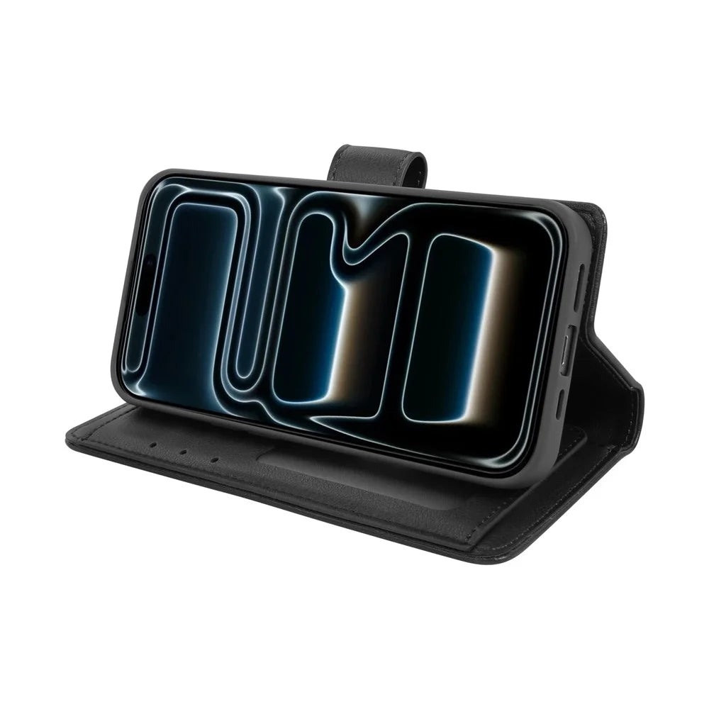 HANMAN Mila Series For iPhone Air Wallet Case with Stand Inner Folio Flip Card Slots TPU PU Leather Phone Cover  - Black - 2