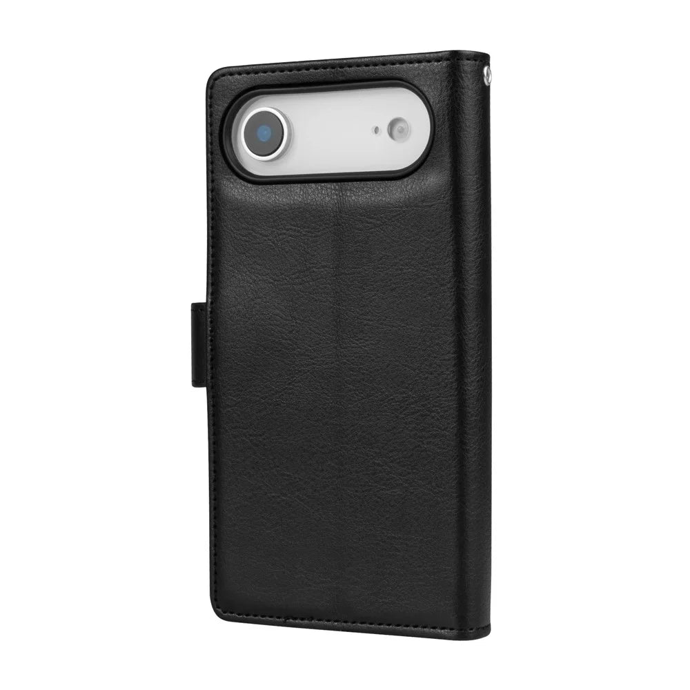 HANMAN Mila Series For iPhone Air Wallet Case with Stand Inner Folio Flip Card Slots TPU PU Leather Phone Cover  - Black - 5