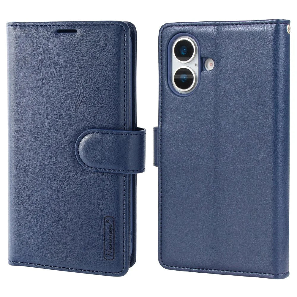 HANMAN Mila Series For iPhone 17 Wallet Case with Stand Inner Folio Flip Card Slots TPU PU Leather Phone Cover  - Sapphire - 1