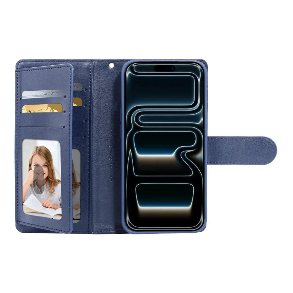 HANMAN Mila Series For iPhone 17 Wallet Case with Stand Inner Folio Flip Card Slots TPU PU Leather Phone Cover  - Sapphire - 3