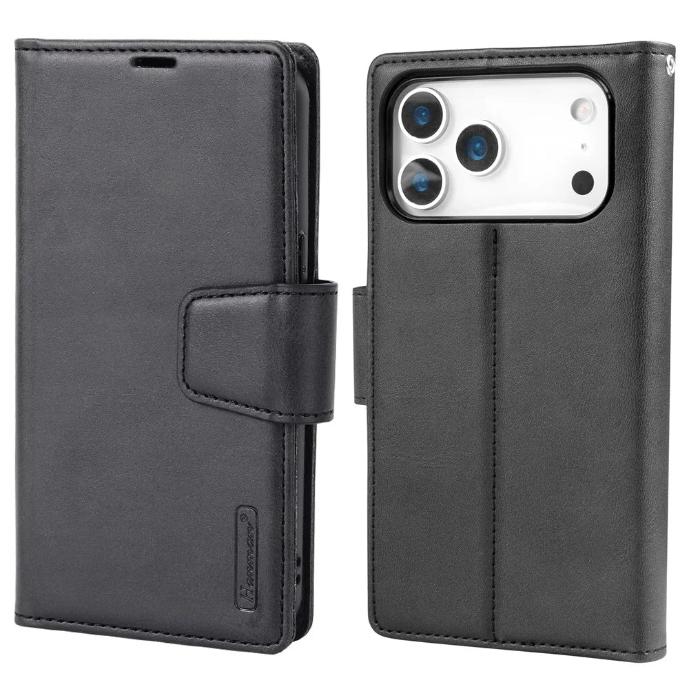 HANMAN For iPhone 17 Pro Max Wallet Case Magnetic Detachable 2-in-1 PU Leather Phone Stand Cover - Black - 1