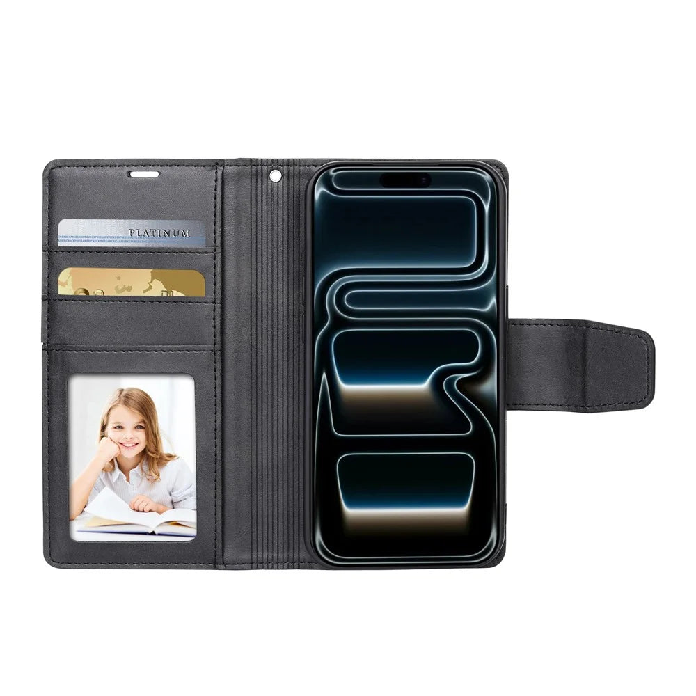 HANMAN For iPhone 17 Pro Max Wallet Case Magnetic Detachable 2-in-1 PU Leather Phone Stand Cover - Black - 2