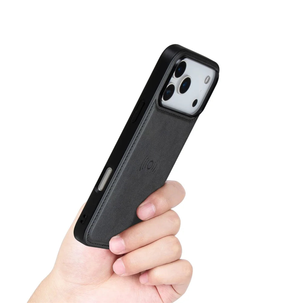 HANMAN For iPhone 17 Pro Max Wallet Case Magnetic Detachable 2-in-1 PU Leather Phone Stand Cover - Black - 4