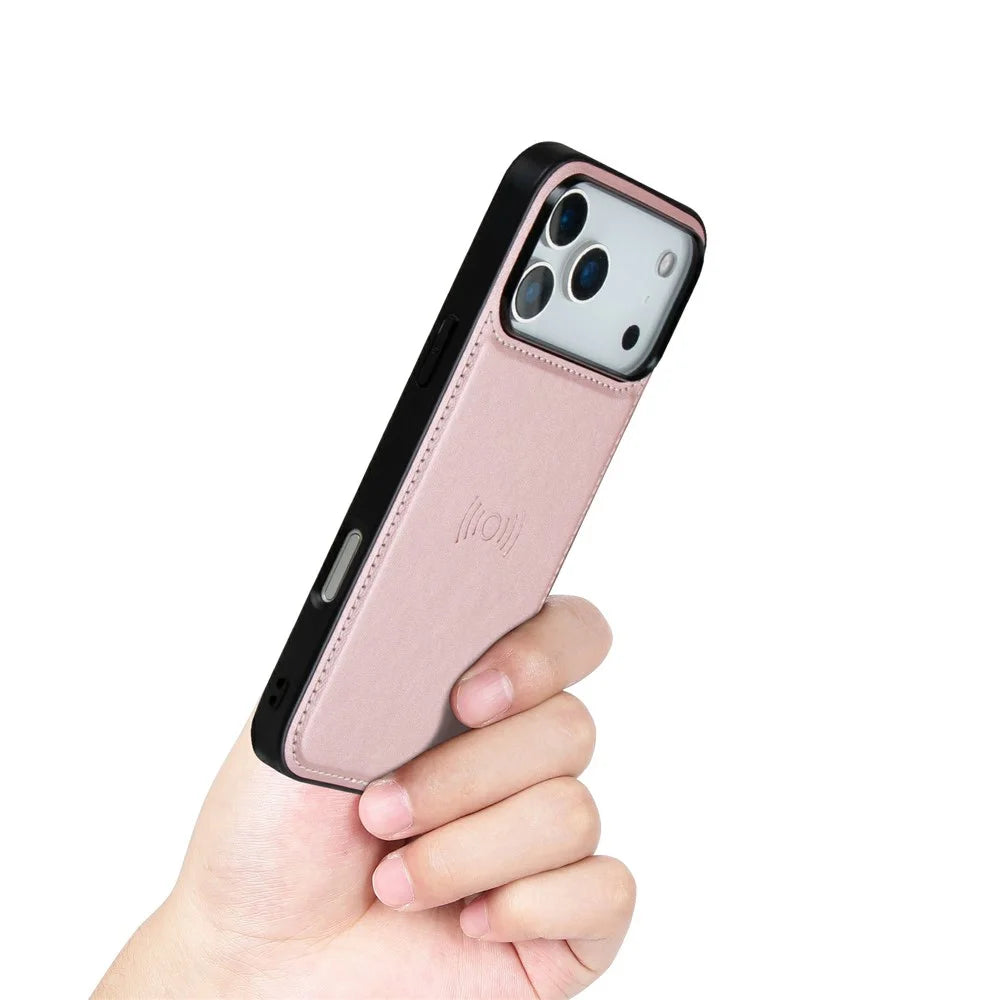 HANMAN For iPhone 17 Pro Wallet Case Magnetic Detachable 2-in-1 PU Leather Phone Stand Cover - Rose Gold - 4