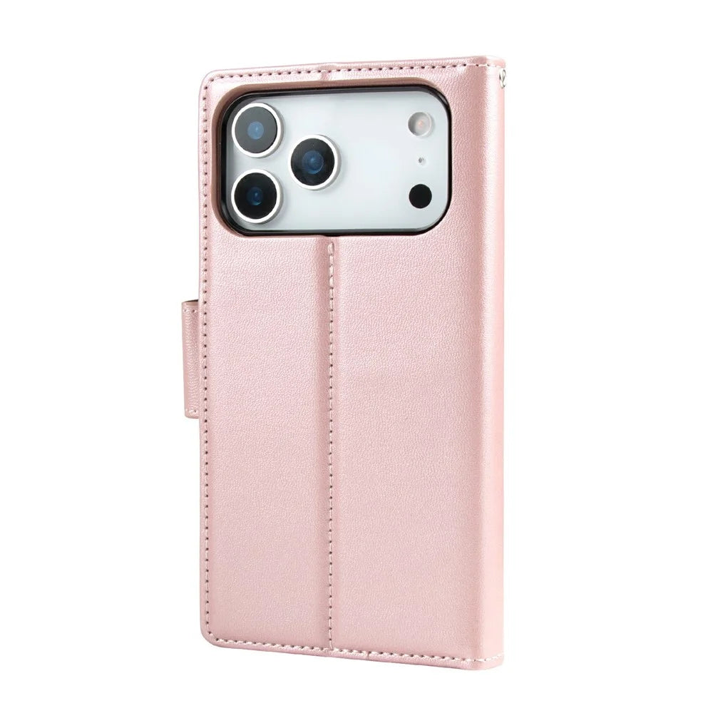 HANMAN For iPhone 17 Pro Wallet Case Magnetic Detachable 2-in-1 PU Leather Phone Stand Cover - Rose Gold - 6
