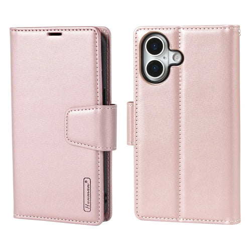 HANMAN For iPhone 17 Wallet Case Magnetic Detachable 2-in-1 PU Leather Phone Stand Cover - Rose Gold - 1