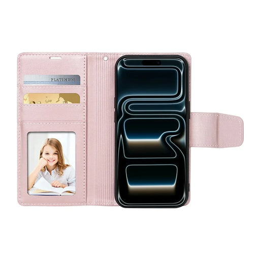 HANMAN For iPhone 17 Wallet Case Magnetic Detachable 2-in-1 PU Leather Phone Stand Cover - Rose Gold - 2