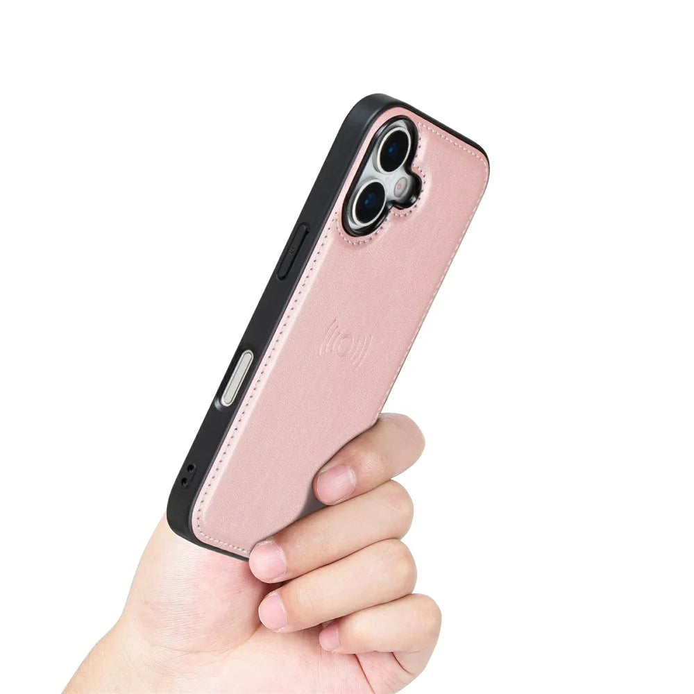HANMAN For iPhone 17 Wallet Case Magnetic Detachable 2-in-1 PU Leather Phone Stand Cover - Rose Gold - 4