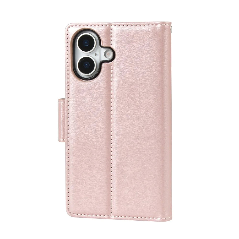HANMAN For iPhone 17 Wallet Case Magnetic Detachable 2-in-1 PU Leather Phone Stand Cover - Rose Gold - 6
