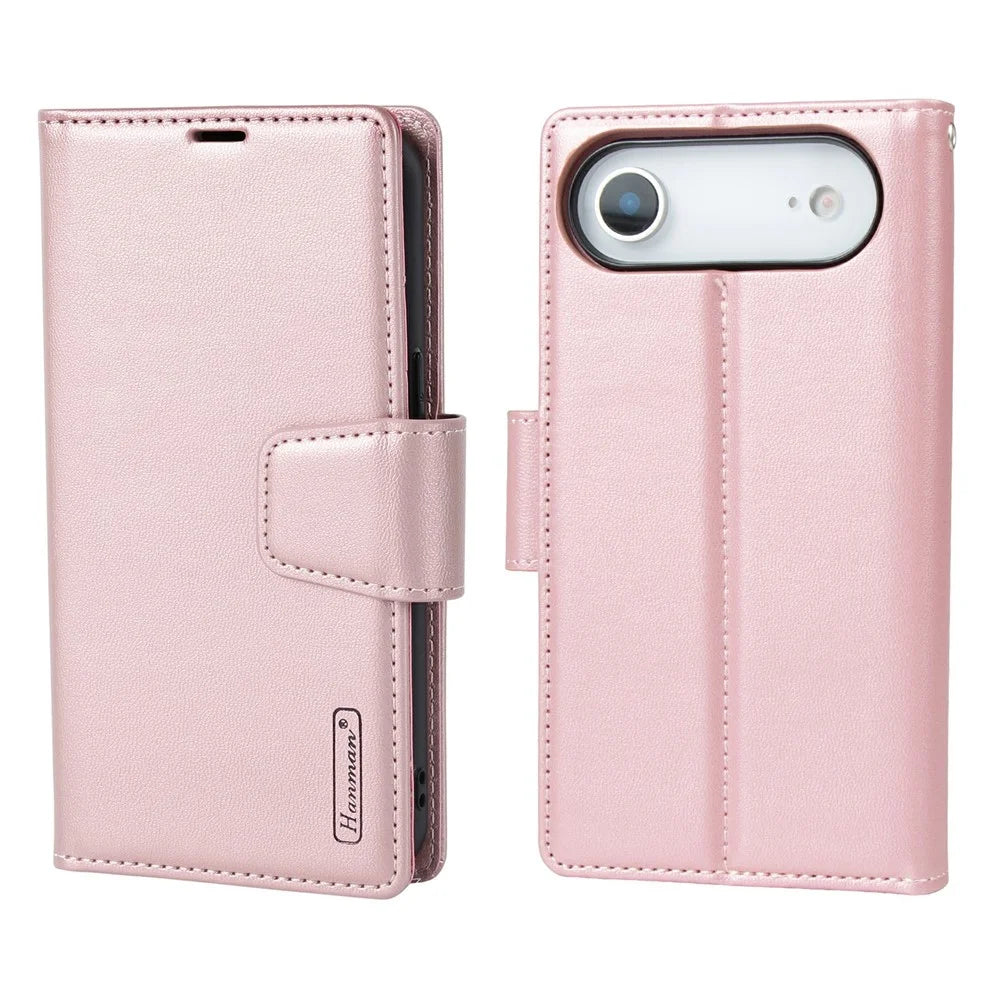HANMAN For iPhone Air Wallet Case Magnetic Detachable 2-in-1 PU Leather Phone Stand Cover - Rose Gold - 1