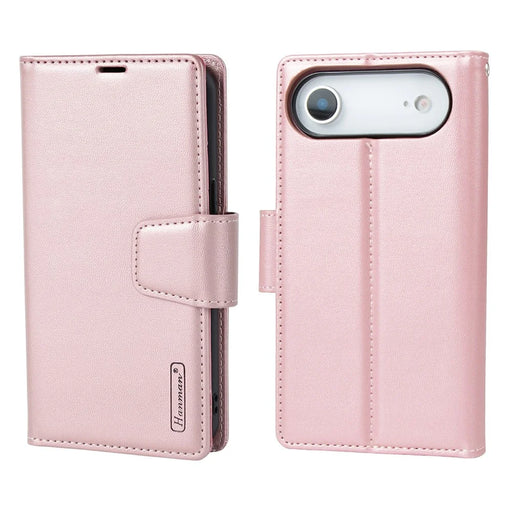 HANMAN For iPhone Air Wallet Case Magnetic Detachable 2-in-1 PU Leather Phone Stand Cover - Rose Gold - 1