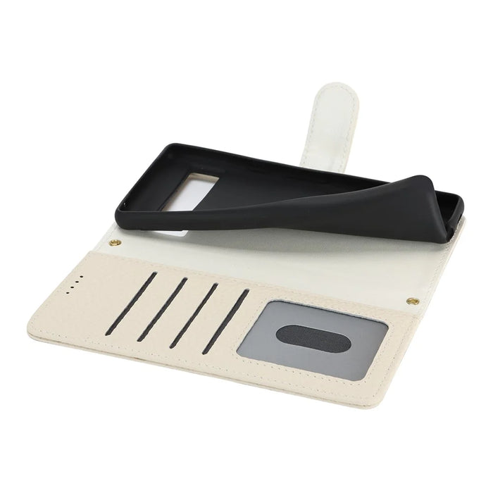 For Google Pixel 8a Stand Case Litchi Texture Genuine Cow Leather Wallet Phone Cover RFID Blocking - White - 4