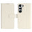 For Samsung Galaxy S23 Stand Case Litchi Texture Genuine Cow Leather Wallet Phone Cover RFID Blocking - White - 1