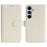 For Samsung Galaxy S24 Stand Case Litchi Texture Genuine Cow Leather Wallet Phone Cover RFID Blocking - White - 1