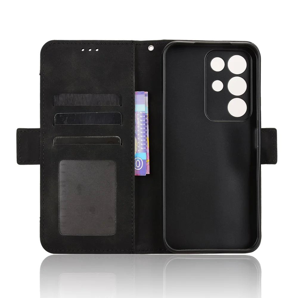 For Realme 15x (India) 5G / Realme C85 5G Leather Case Phone Wallet Cover with Multiple Card Slots - Black - 5